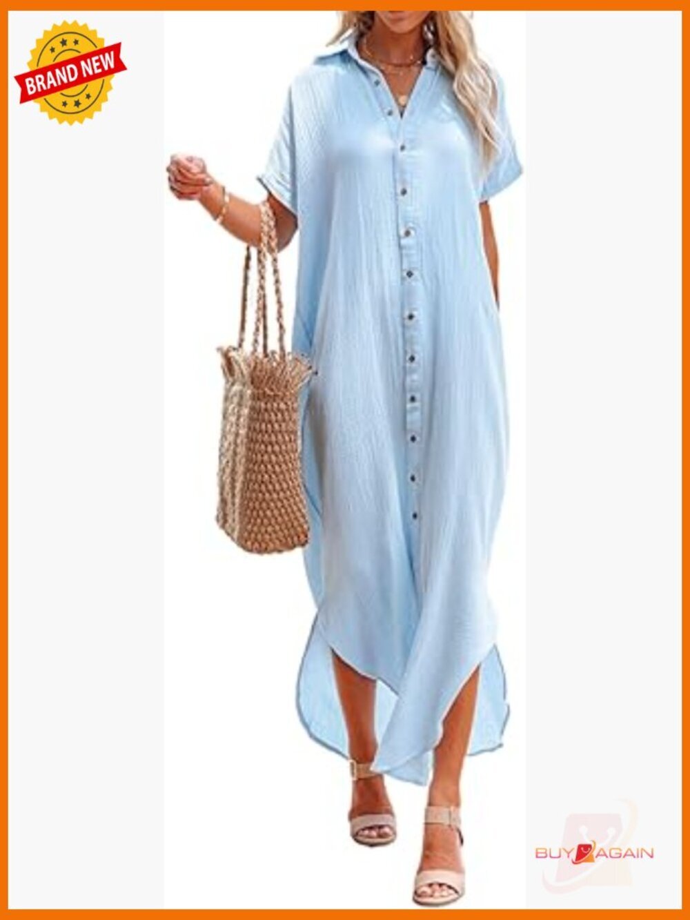 Casual Short Sleeve Side Split Button Down Long Kimono Cardigan Swimsuit Cover - Picture 1 of 7